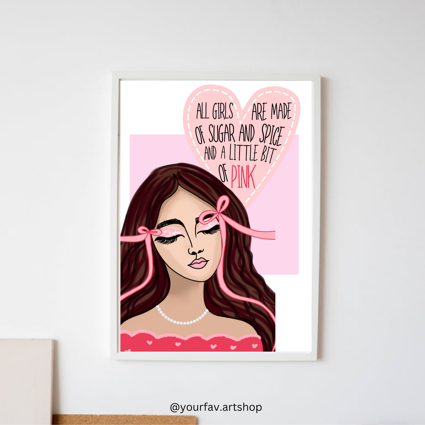 A4 size Pink ribbon wall art frame