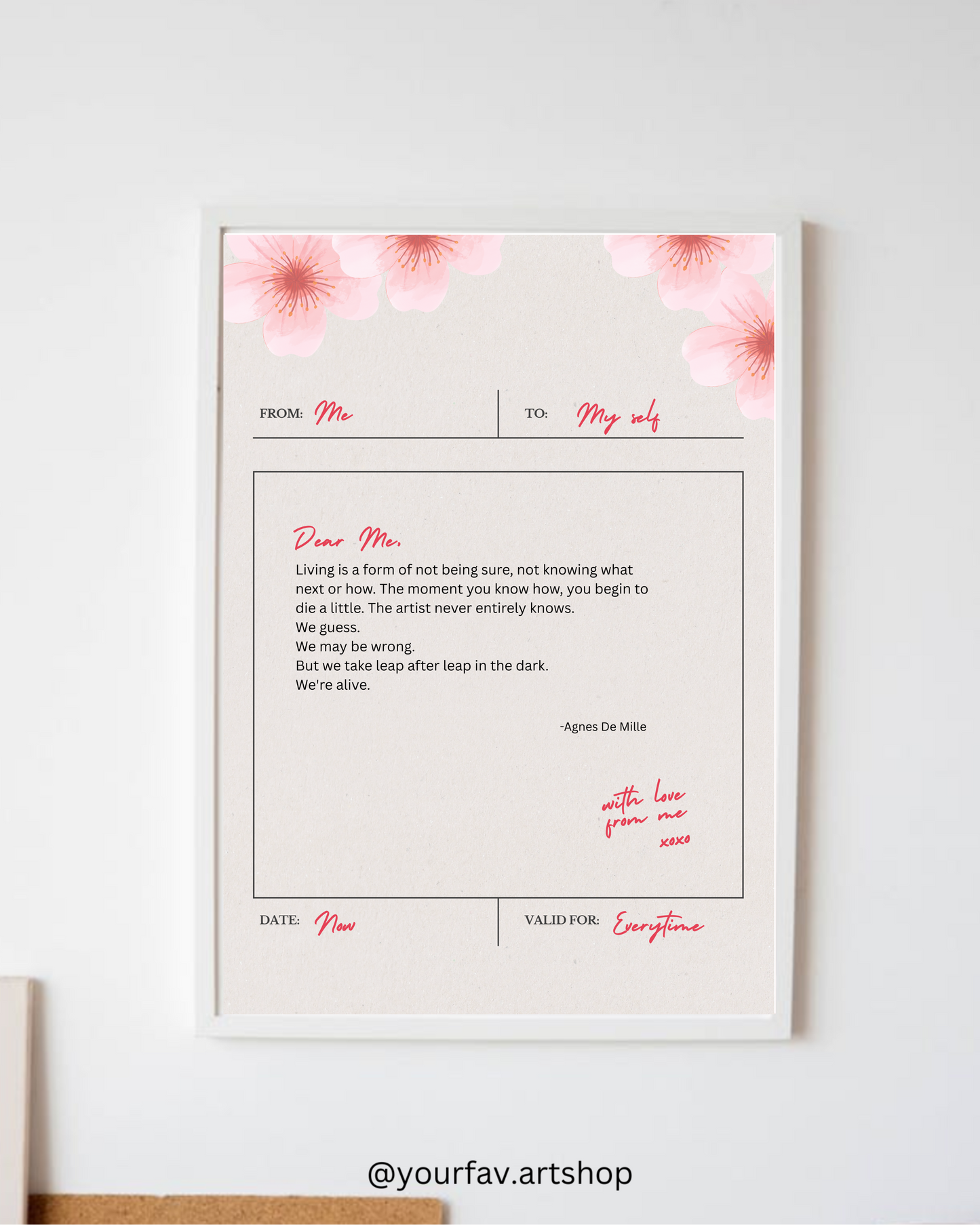 Self reminder quote wall art frame