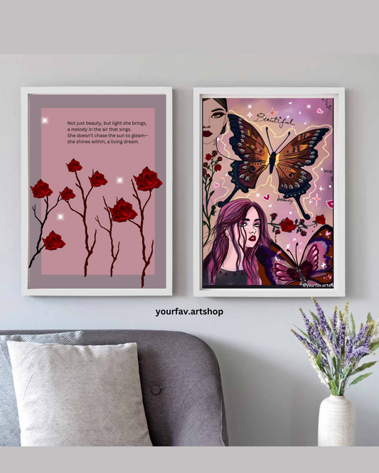 Set of 2 Pink glow within wall art
